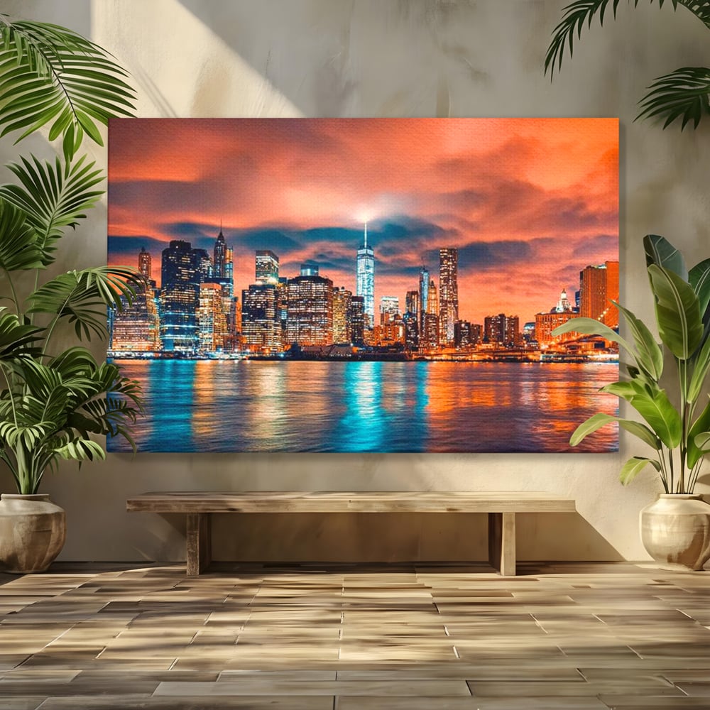 Tablou canvas cu tablou canvas cu peisaj urban nocturn, fara rama, pe sasiu de lemn